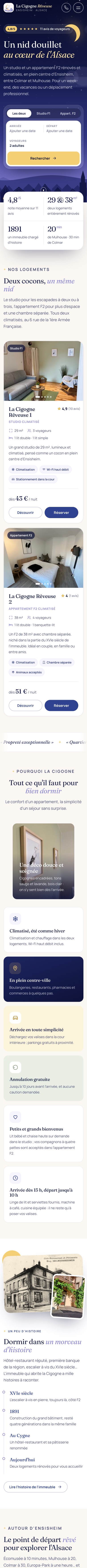 Die Website von La Cigogne Rêveuse auf dem Smartphone.