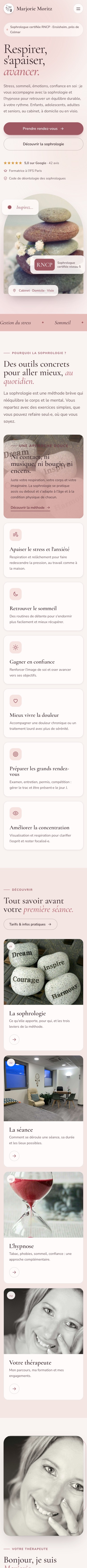 Marjorie Moritz's website on a phone.